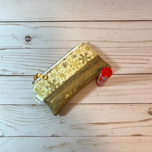 Zipper Pouch | Gold Snowflakes & Cork Mini